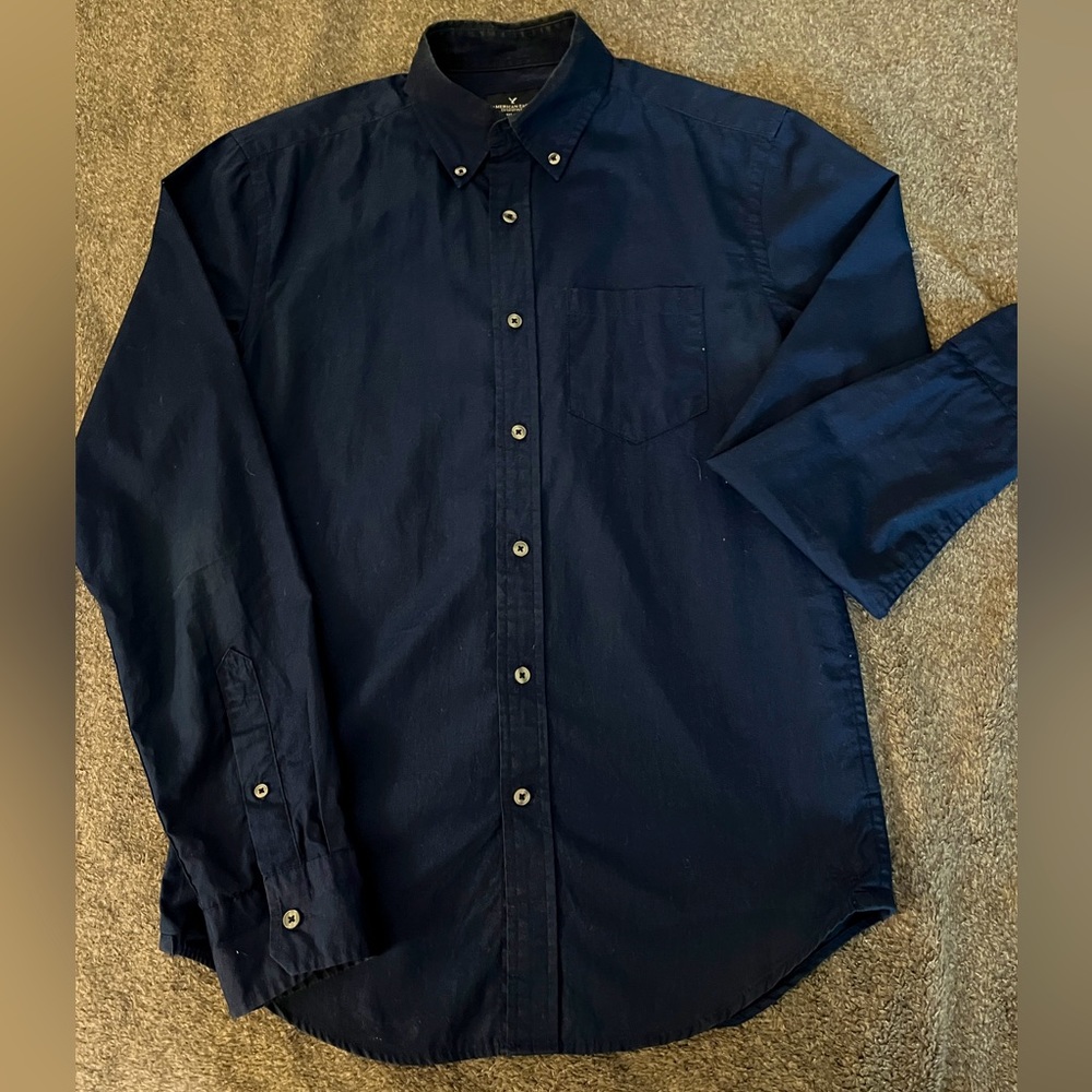 American Eagle Navy Blue Button Down Shirt